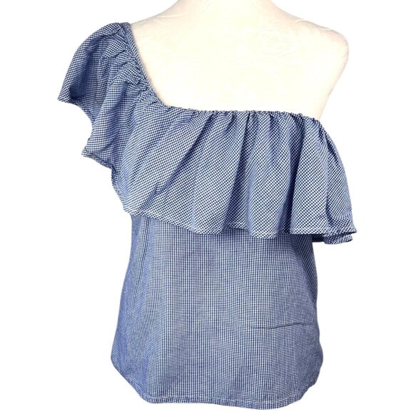 Joe's Jeans Tops - Joes Jeans One Shoulder Blouse Gingham Ruffle Blue White Size Small